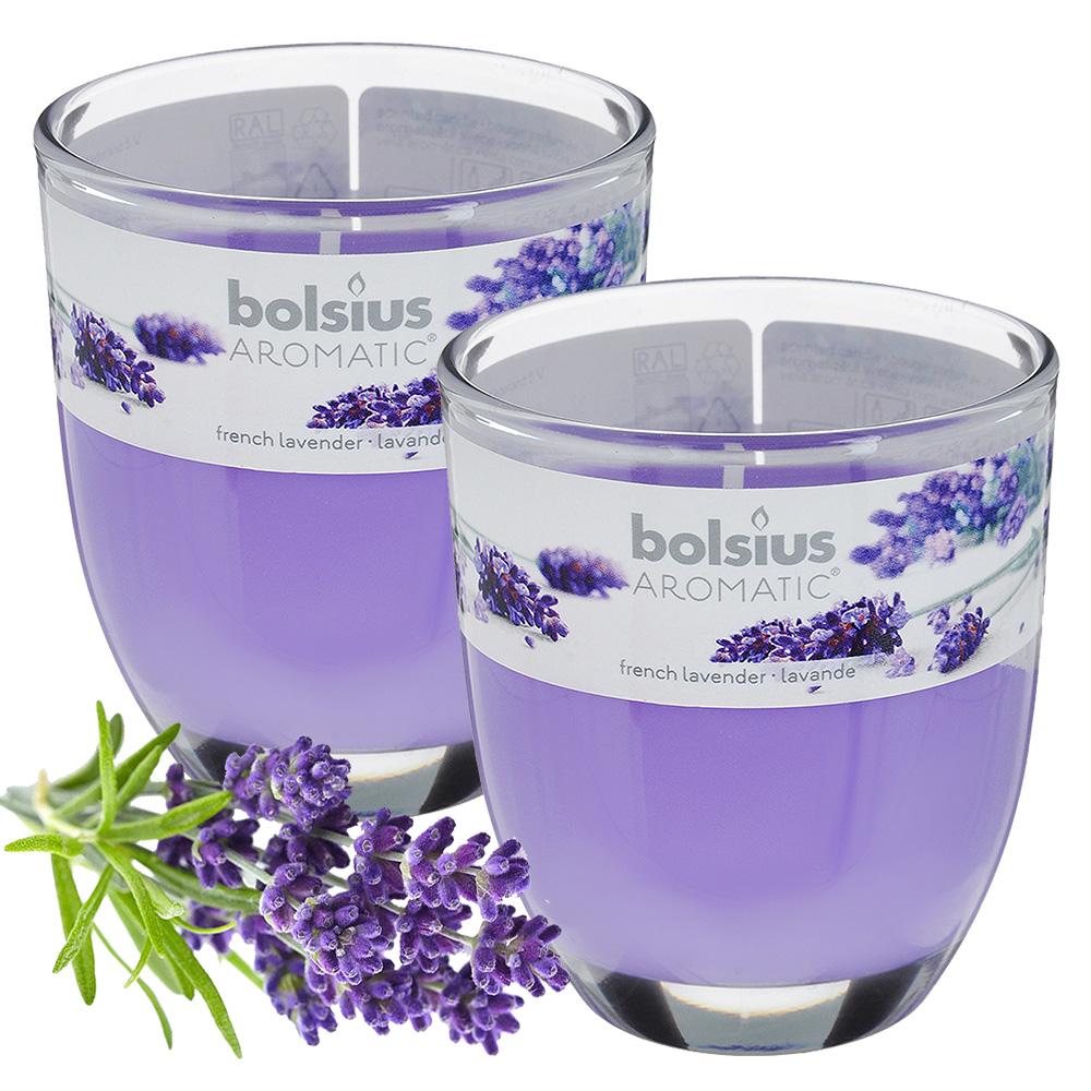 Combo 2 ly nến thơm tinh dầu Bolsius French Lavender 105g - hoa oải hương, nến trang trí, thơm phòng, thư giãn, Hỗ trợ khử mùi