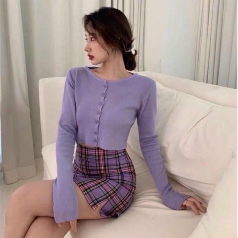 Áo croptop nút giả thun borip cao cấp