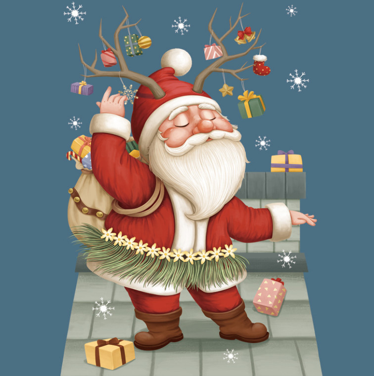 Decal trang trí Noel - Ông già Noel và chiếc sừng