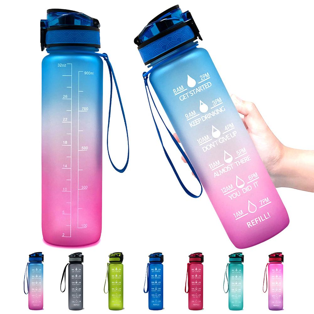 Bình nước thể thao BPA 1L có vạch báo giờ uống nước, chất liệu PP cao cấp
