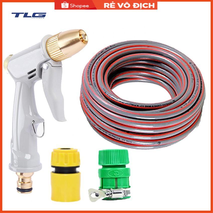 Bộ dây vòi xịt nước rửa xe, tưới cây tăng áp 3 lần, loại 15m (cút nhựa nối nhựa xanh) 206846