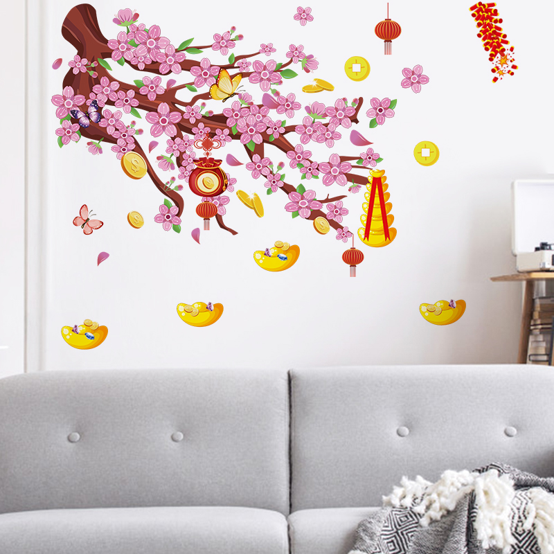Decal dán tường ngày tết Hoa Mai, Hoa Đào Sticker Decal Trang Trí Tết