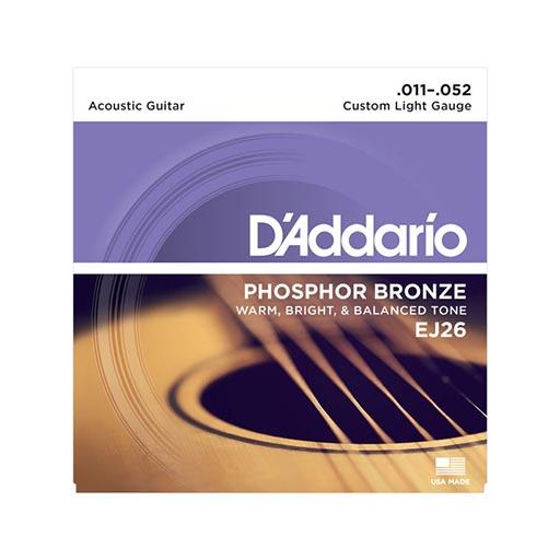 Bộ dây đàn Guitar Acoustic - D'Addario EJ26 - Phosphor Bronze, Custom Light Gauge .011-.052 (11-52) - Hàng chính hãng