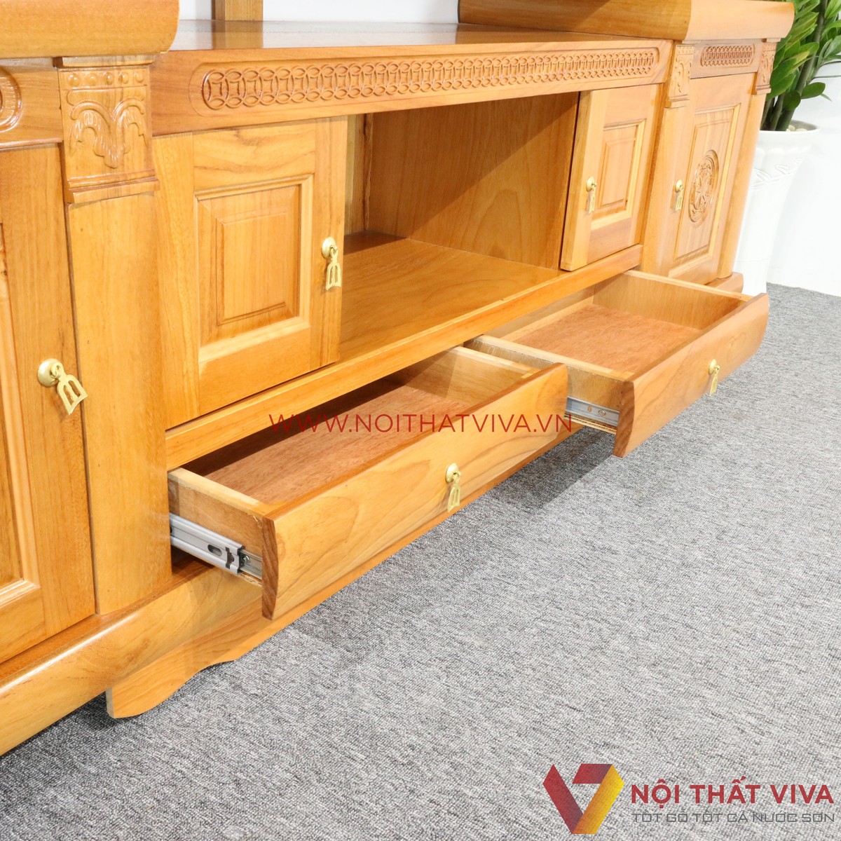 Kệ Tivi Gỗ Gõ Đỏ 2 Tầng Sang Trọng Đẹp Giá Rẻ