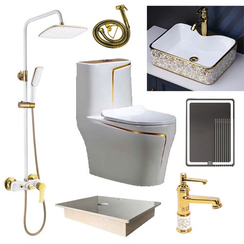 Combo Thiết Bị Vệ Sinh, Combo Nhà Tắm Màu Vàng Sen Thuyền 051 – Thiết Bị Nhà Tắm Giá Kho