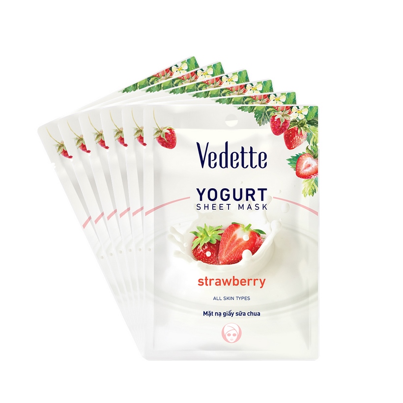 Combo 6 Mặt Nạ Giấy Sữa Chua Dưỡng Ẩm Mịn Màng Dâu Vedette Spa Series Yogurt Mask – Strawberry 22mlx6