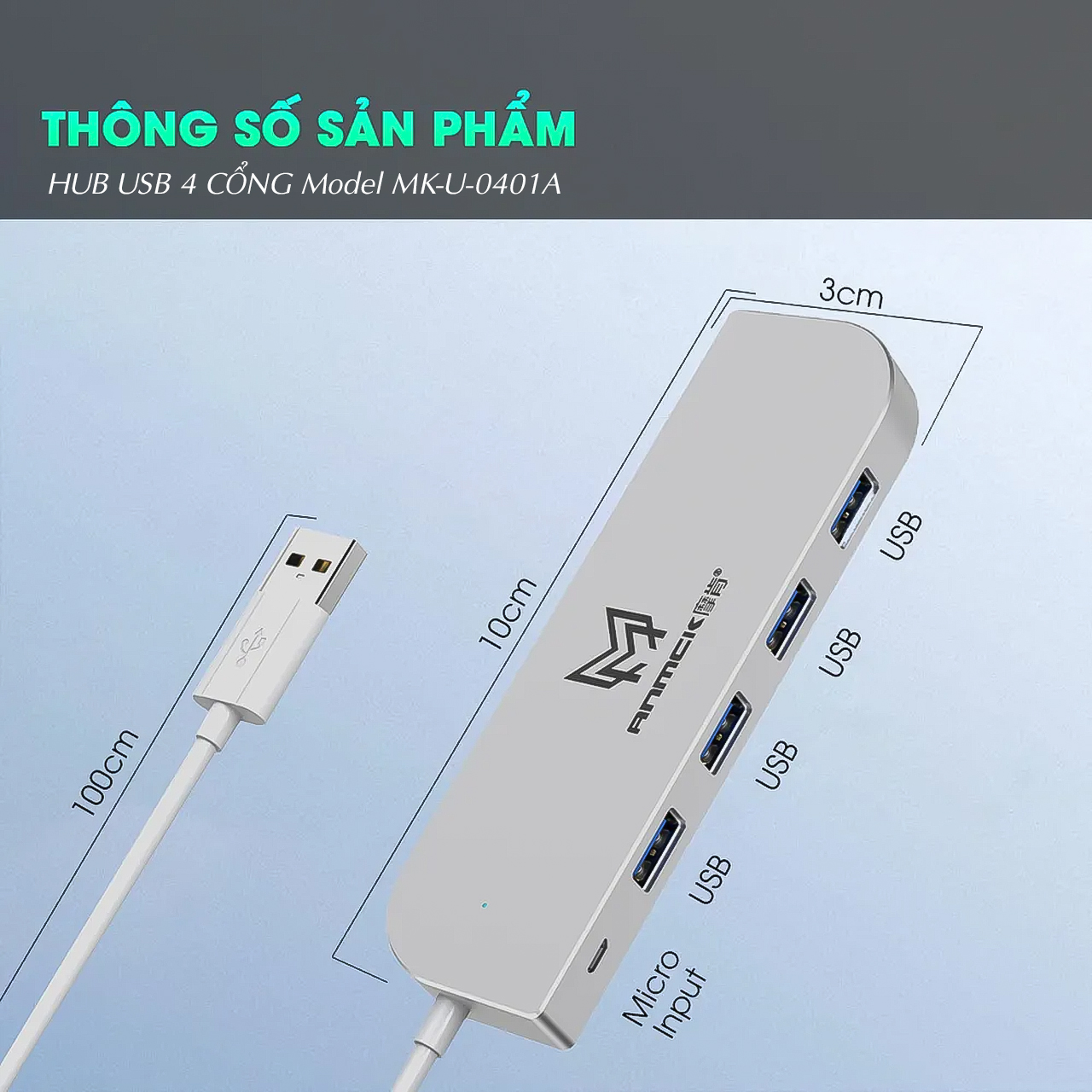 HUB USB 2.0 Cao Cấp Vinetteam MK-U-0401A Thiết Bị Mở Rộng USB Kết Nối Dễ Dàng Cho Laptop và PC - hàng chính hãng