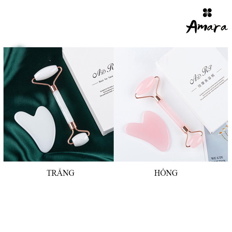 Set Cây Lăn Và Thanh Cạo Salorie Bằng Đá Ngọc Bích Màu Trắng Hồng Mát Xa Da Mặt Chống Nếp Nhăn - Hàng Loại 1 - Chính Hãng MINIIN