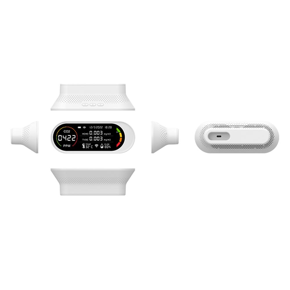 Household Air Quality Detector Multifunctional Semiconductor Sensors CO2 Tester LCD Display with Backlit Carbon Dioxide TVOC HCHO Value Temperature Humidity Detect Self-calibration with Alarm Function