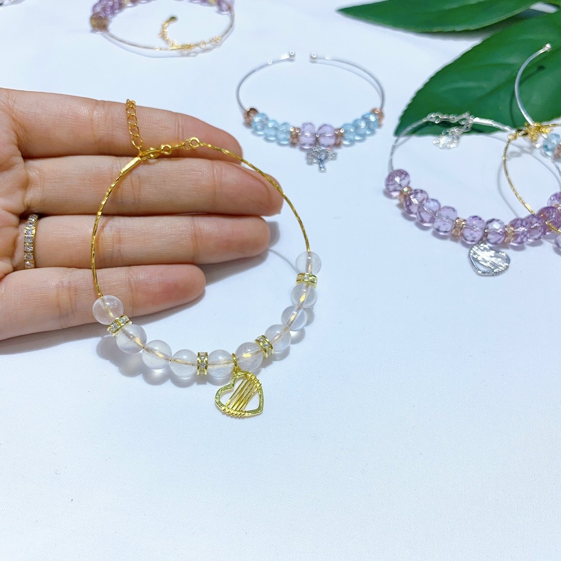 Vòng Đá Thiết Kế Phối Charm Trái Tim Gold Vermeil - MOON Jewelry