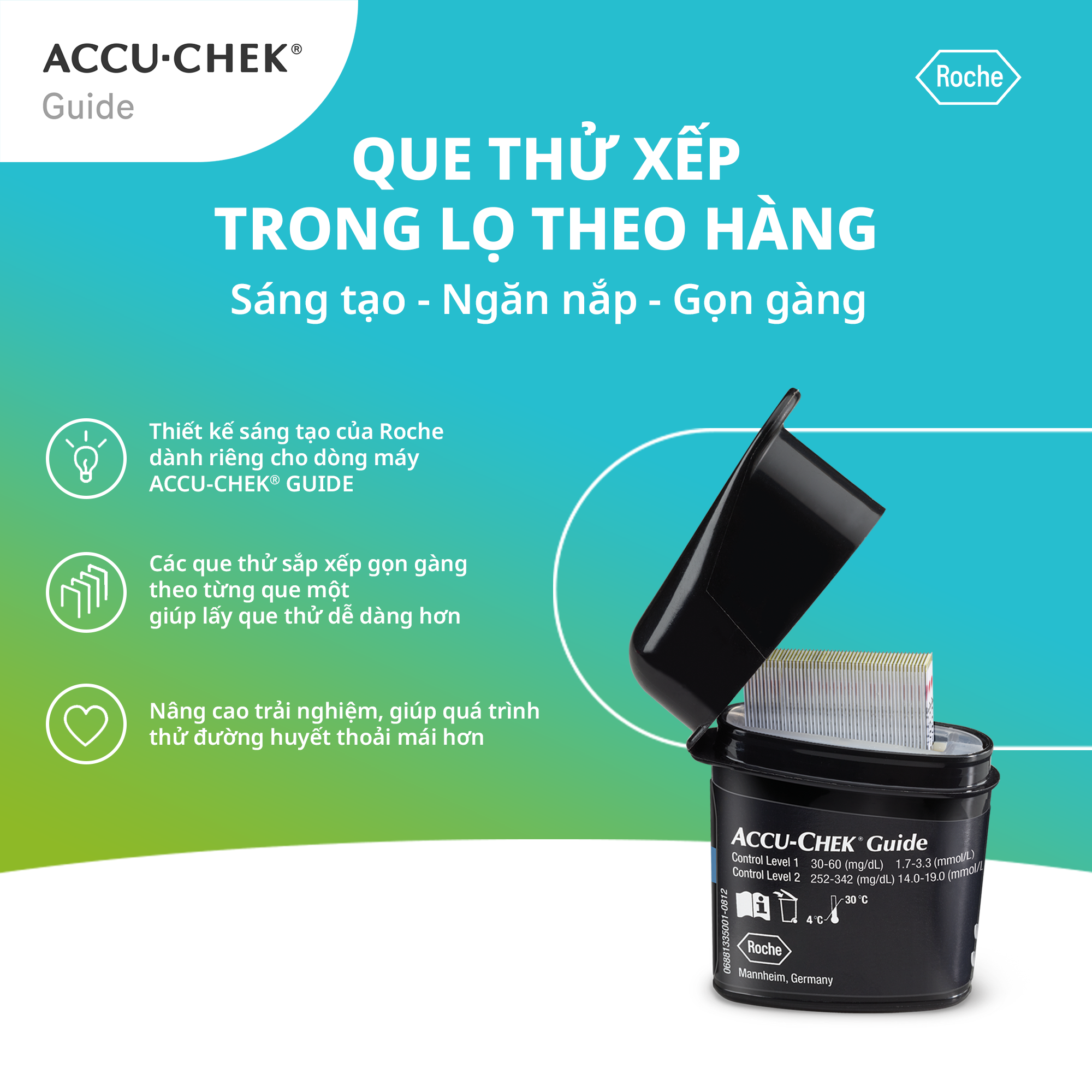Máy Đo Đường Huyết ACCU-CHEK Guide Màn Hình LCD Rộng, Có Trợ Sáng Tại Cổng Đo - Chưa Có Que Thử