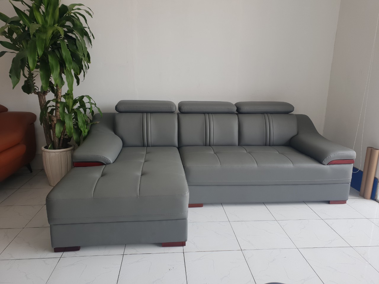 Ghế Sofa Da Hàn Quốc Cao Cấp Góc Chữ L _ An Toàn Người Dùng _ Màu Xám _ Size 2500 x 1600