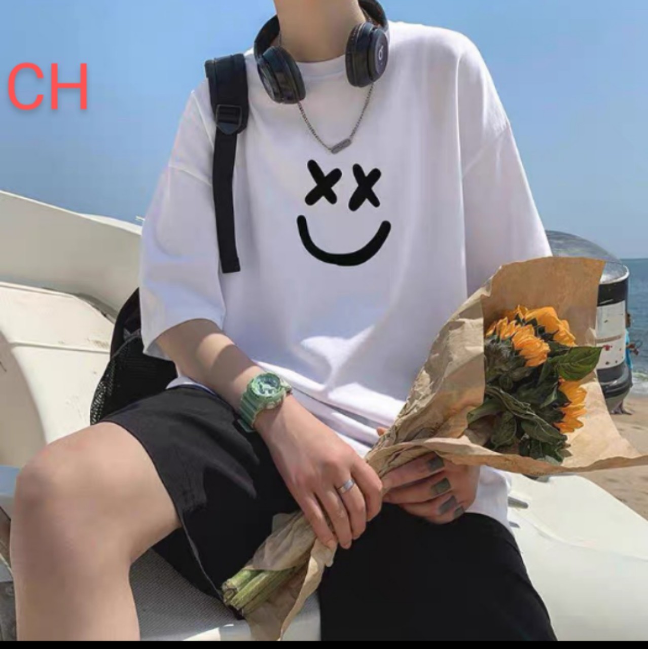 Áo thun tay lỡ unisex from rộng ,áo thun mặt cười XX nam nữ