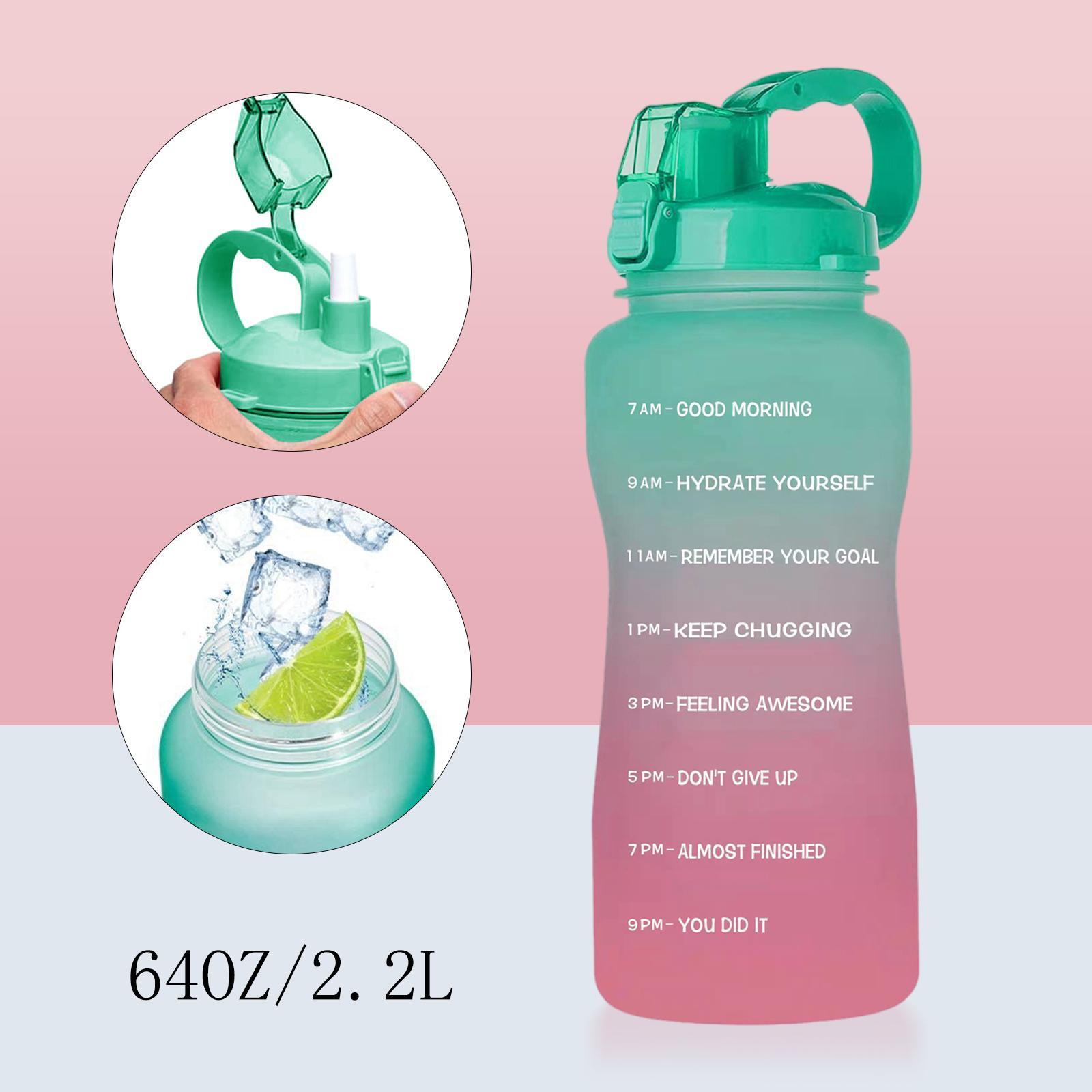 2.2 Litre Motivational Water Bottle with Time Markings & Straw Half Gallon Water Bottle Leakproof BPA Free Reusable Large Water Jug for Sports and Gym