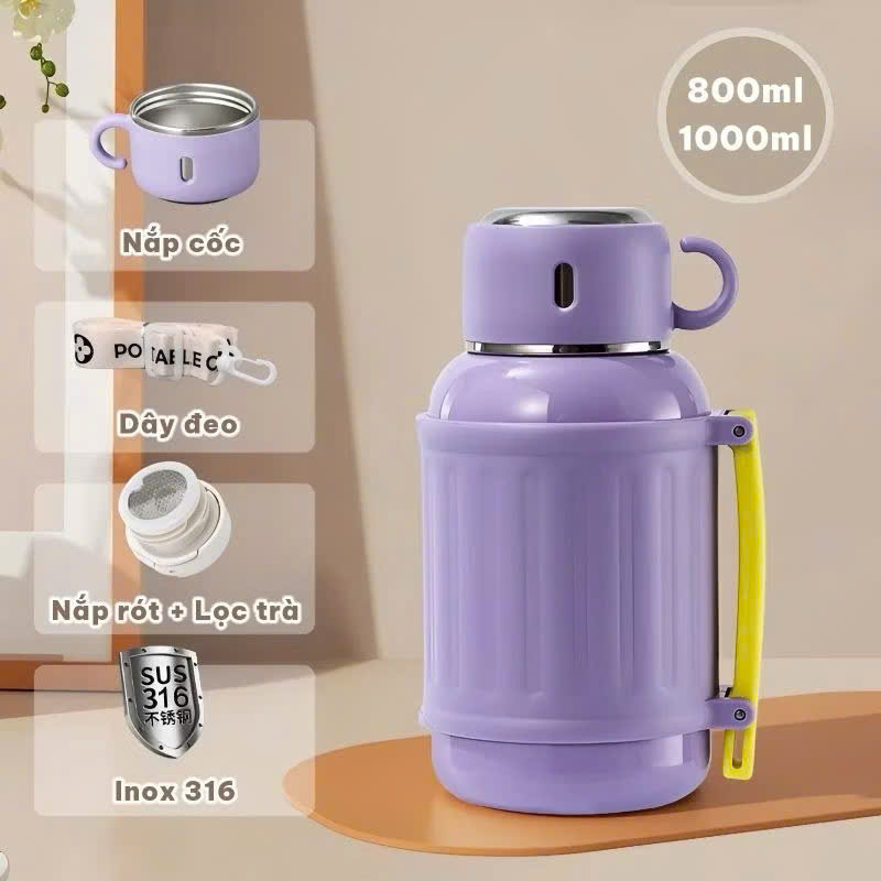 Bình Giữ Nhiệt Nóng Lạnh 55 Inox 316 Dung Tích 800-1000ML, Giữ Nhiệt 8-10 Giờ - HÀNG CHÍNH HÃNG MINIIN