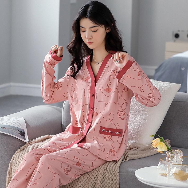 7585 - Bộ Pijama dài tay mẹ cho con bú, thiết kế ưu việt có xẻ khe cho bé bú rất tiện lợi, lịch sự cho mẹ, size M-2XL