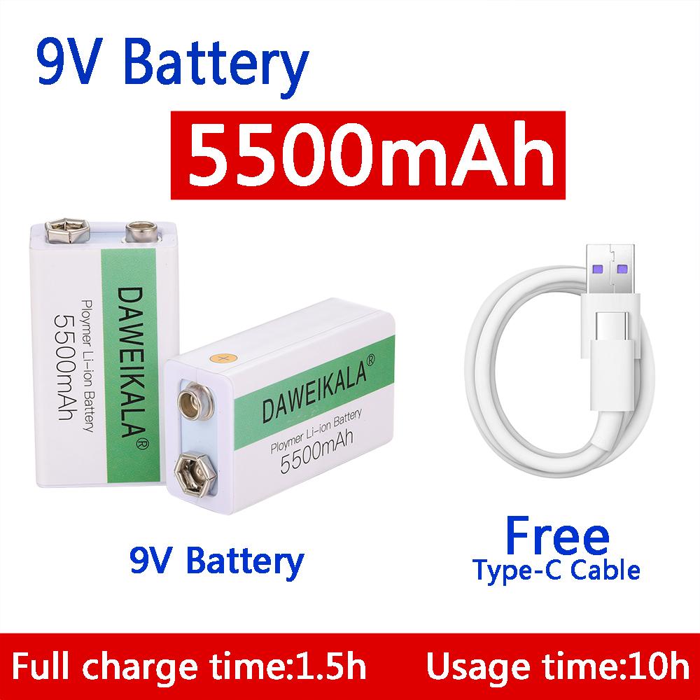9V 5500mAh Pin 9V li-ion Pin sạc Micro USB Pin 9v lithium cho Đồ chơi micro vạn năng + cáp sạc USB Màu sắc: 10 cái 5500mAh
