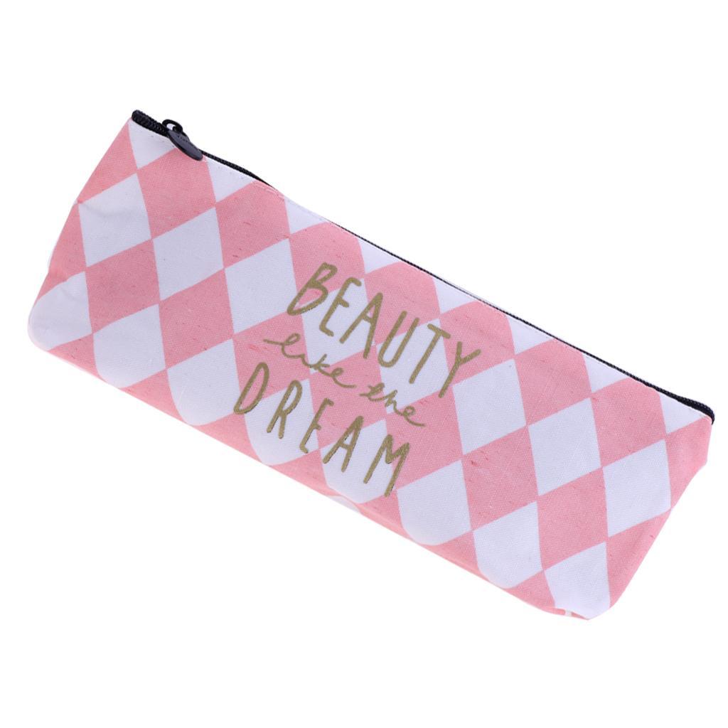 Fashion Zipper Pencil Pen Case Bag Canvas Makeup Cosmetic Bag Pouch Student