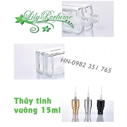 Lọ chiết nước hoa 15ml thủy tinh vuông dẹt Vỏ chiết Ống Chiết Chai chiết nước hoa