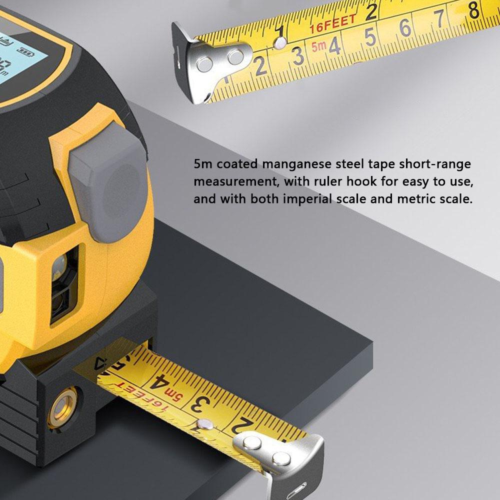 3in1 Laser Rangefinder 5m Tape Measure Ruler LCD Display with Backlight Distance Meter Building Measurement Device Area Volumes Surveying Equipment