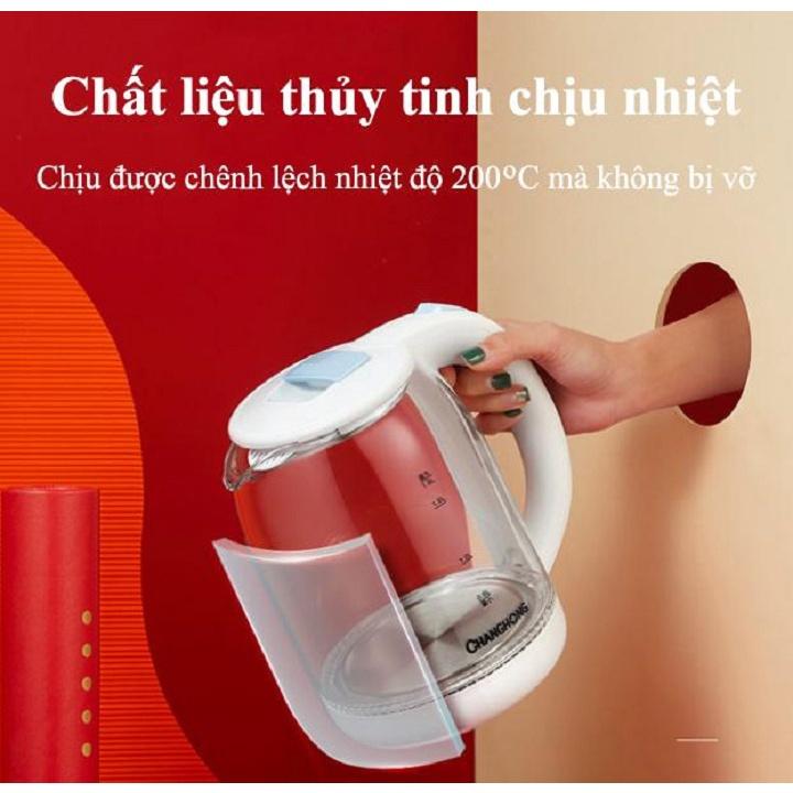 Bình Đun Nước Siêu Tốc - Ấm Siêu Tốc Thủy Tinh Công Suất 1500W Dung Tích 1.8L