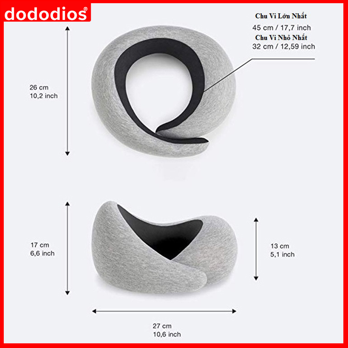 Gối Ngủ Du Lịch Chất Liệu Memory Foam Mật Độ Cao - Gối Ngủ Văn Phòng Thông Minh Cao Cấp Chính Hãng Dododios – Kèm Túi Vải Nhung Đựng Gối Ngủ Chữ U Văn Phòng