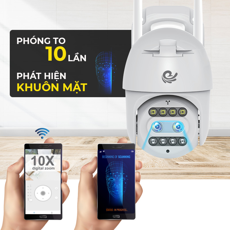 Camera WIFI Xoay Ngoài Trời Chống Nước Việt Star Quốc Tế 2 Ống Kính, Độ Phân Giải 2K, Báo Động Nhận Diện Khuôn Mặt - Hàng Chính Hãng