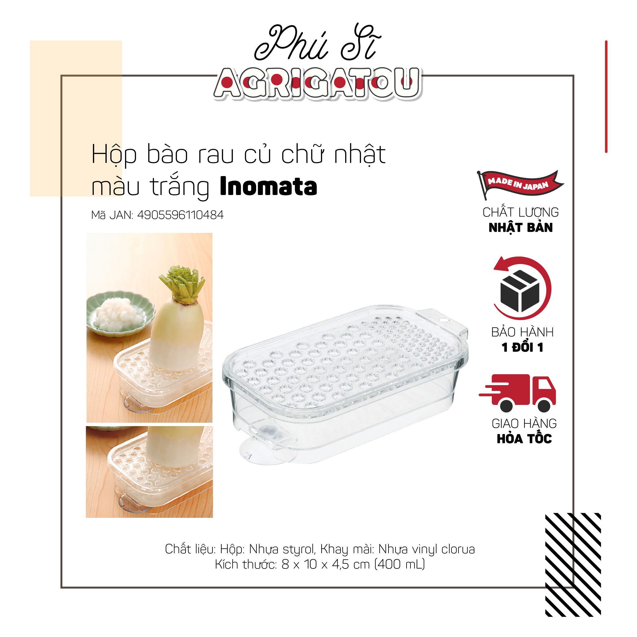 Hộp bào rau củ hình chữ nhật Inomata