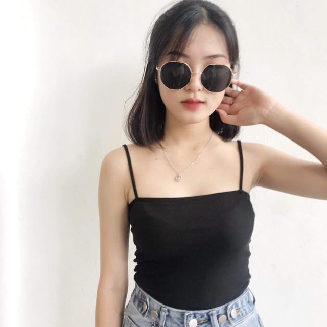 Áo 2 dây thun gân đẹp 100% cotton đen đen , áo croptop ôm mặc trong siêu mát