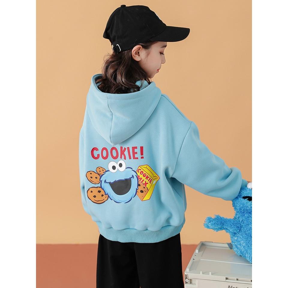 Áo hoodies cho bé từ 9 đên 33kg cokie in lưng dáng rộng chất nỉ bông siêu cute