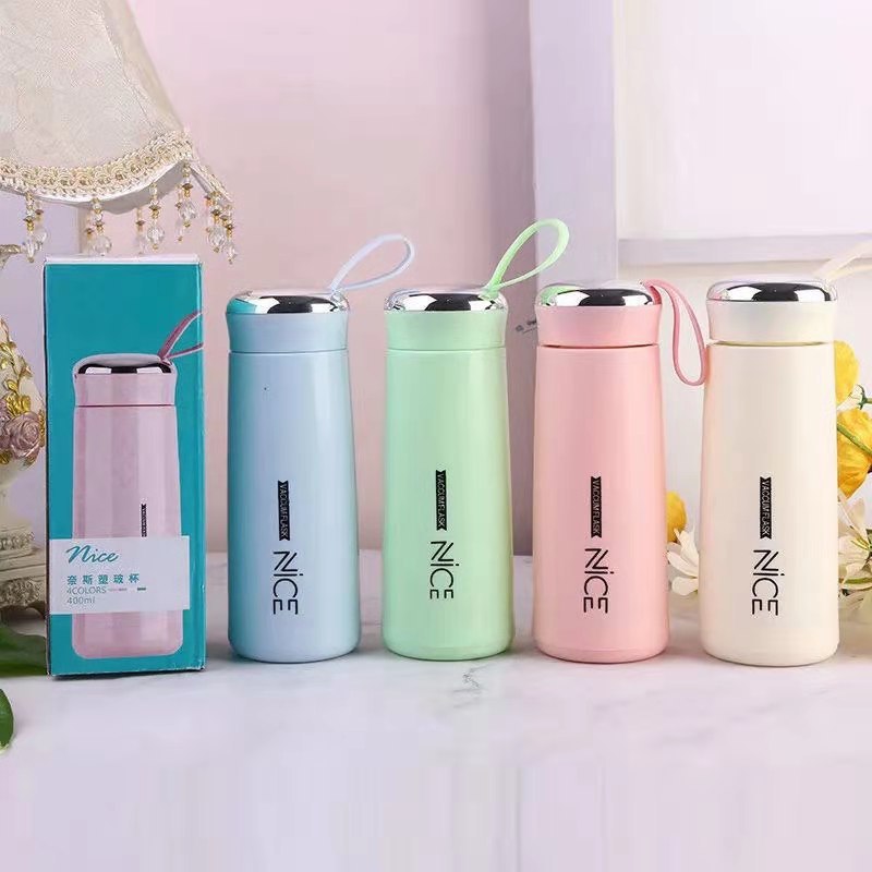 Bình Giữ Nhiệt Cao Cấp 400ml Lõi Thủy Tinh Bọc Nhựa Lúa Mạch Có Dây Sách Tiện Dụng