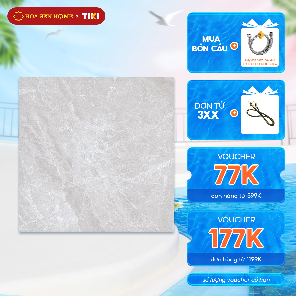 Gạch lát nền granite LUSTRA INSPA1001000005 màu xám trắng, đường vân xi măng, gạch 1 face, kích thước 1000mmx1000mm, thùng 2 viên - Hàng chính hãng