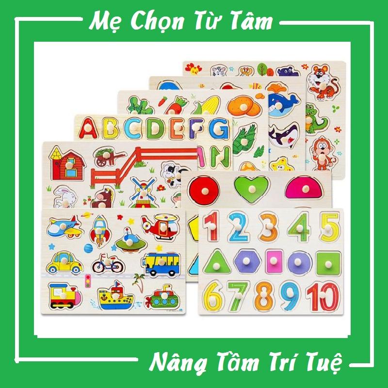Bảng ghép hình núm gỗ Đồ chơi thông minh an toàn cho bé nhiều chủ đề