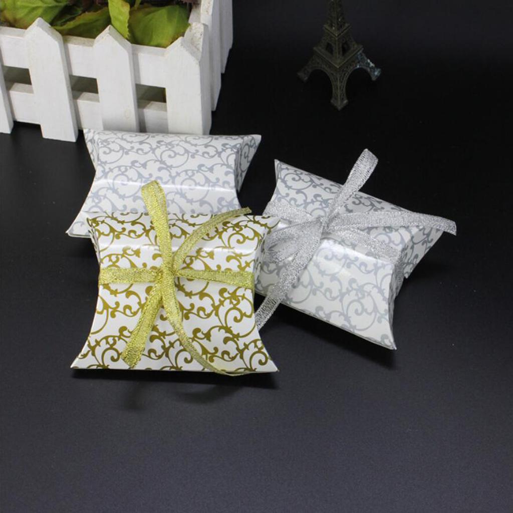 10pcs Pillow Shaped Candy Gift Boxes Wedding Birthday Party Favors Silver