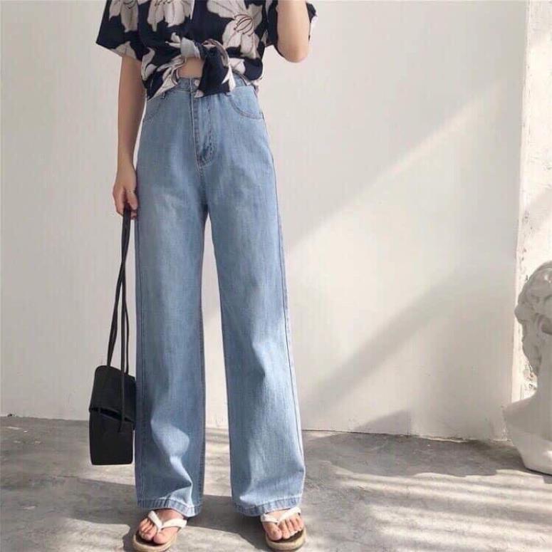 Quần bò ống rộng gập gấu Quần jeans nữ rách , quần jeans nữ lưng cao ôm dáng , quần cạp cao