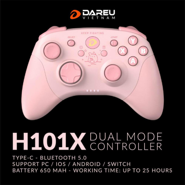 DAREU H101X Pink – Dual Mode (Type-C, Bluetooth) Wireless GamePad_ hàng chính hãng