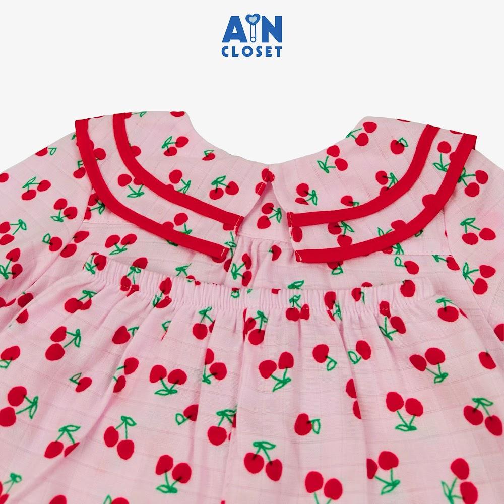 Bộ quần áo Dài bé gái họa tiết Cherry Nhí Đỏ xô sợi tre - AICDBGZLMMVD - AIN Closet