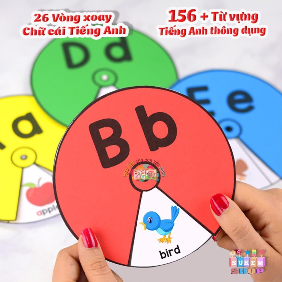 Bộ Flashcard tổng hợp hình tròn xoay 26 bảng chữ cái Tiếng Anh Từ Điển Bằng Hình ( Dành cho trẻ từ 2 -6 tuổi)