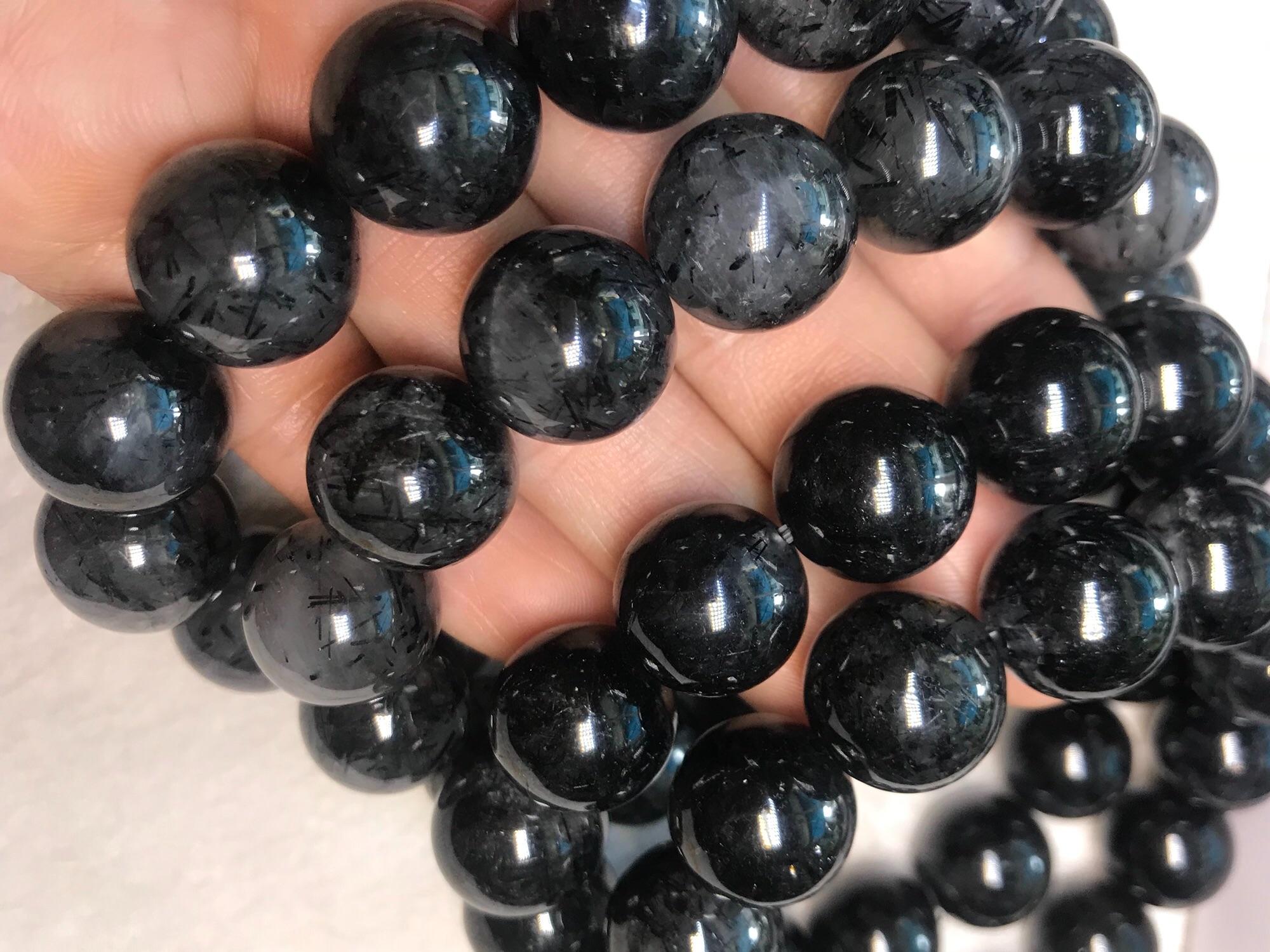 VÒNG THẠCH ANH TÓC ĐEN 15MM  RẤT LÀ ĐẸP  NAM MỆNH THUỶ MỘC ĐÁ THIÊN NHIÊN