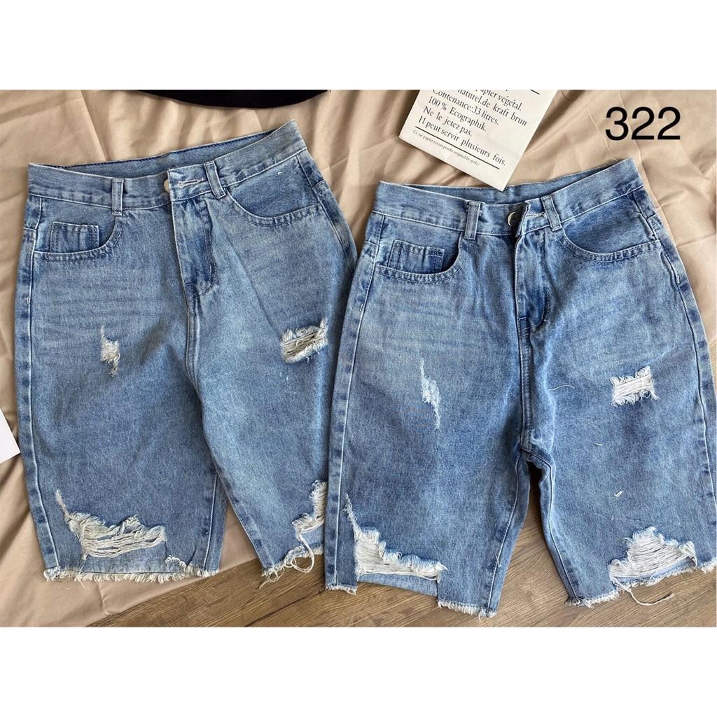 QUẦN SHORT LỬNG JEAN – BÒ NGÓ ĐÙI KIỂU NỮ LƯNG CAO XANH TRƠN BASIC RÁCH BỤI 52