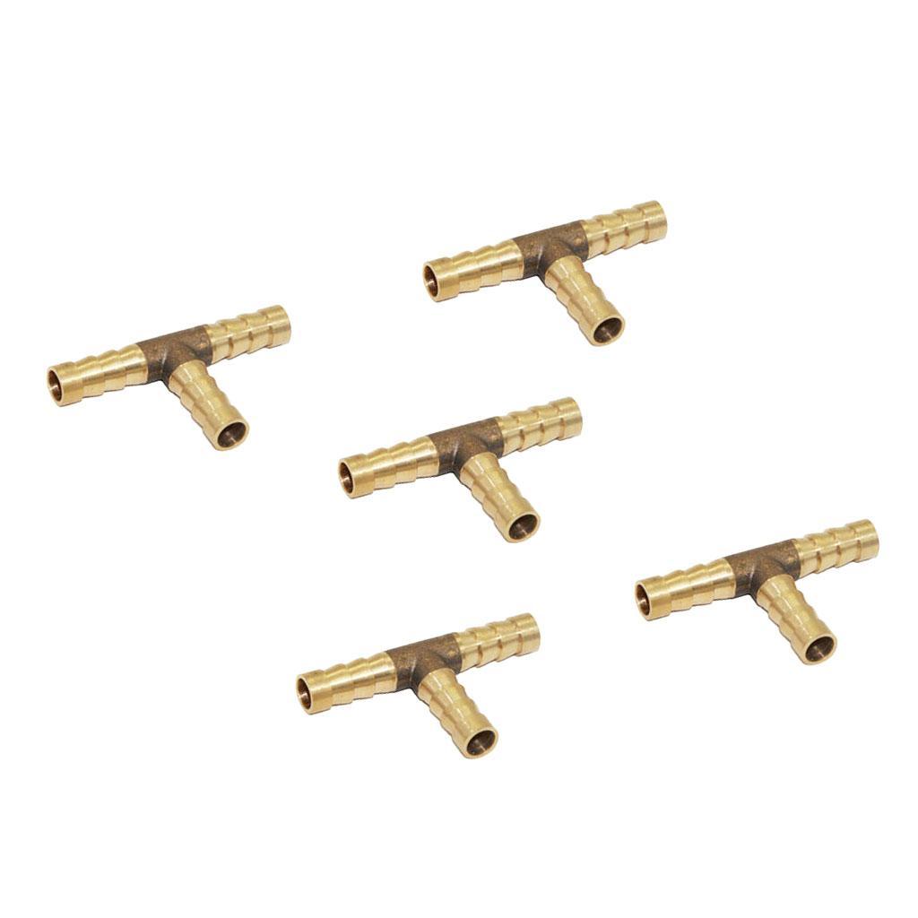 3-6pack 5pcs Brass T Type Joiner Fuel Hose Joiner Tee Connector Air Water Gas