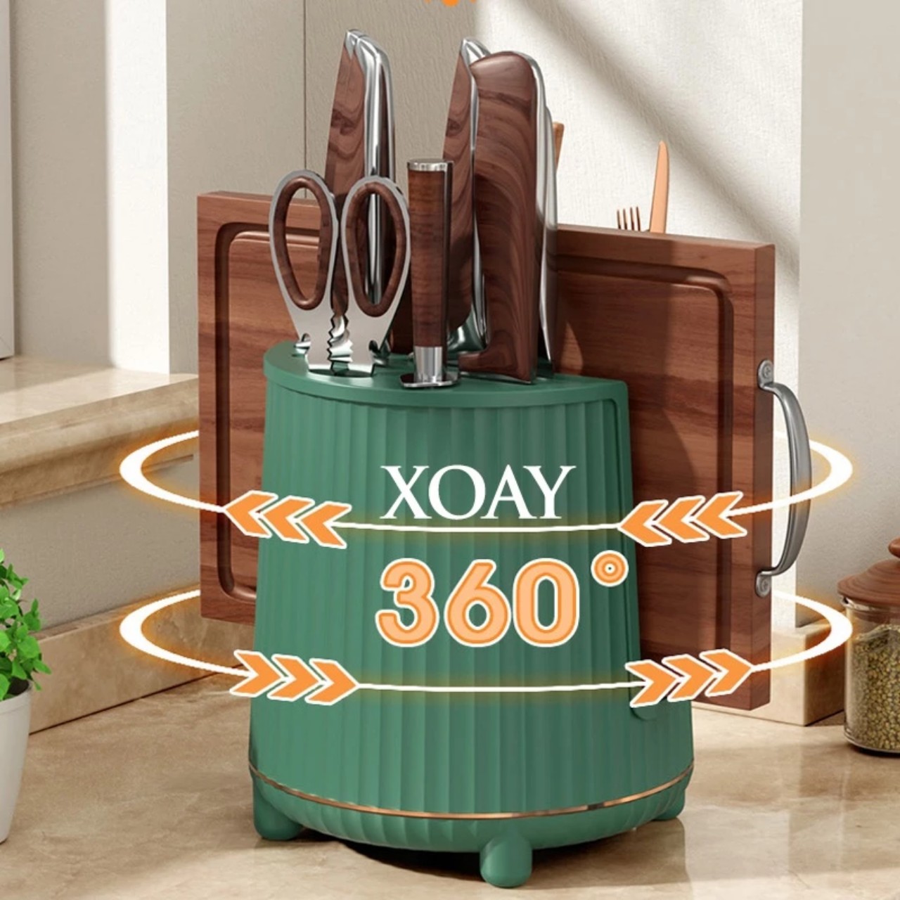 Ống Đựng Đũa Thìa Dao Thớt Xoay 360 Độ có Đế Thoát Nước Tiện Lợi - Kệ Cài Dao Nhà Bếp - HÀNG CHÍNH HÃNG MINIIN