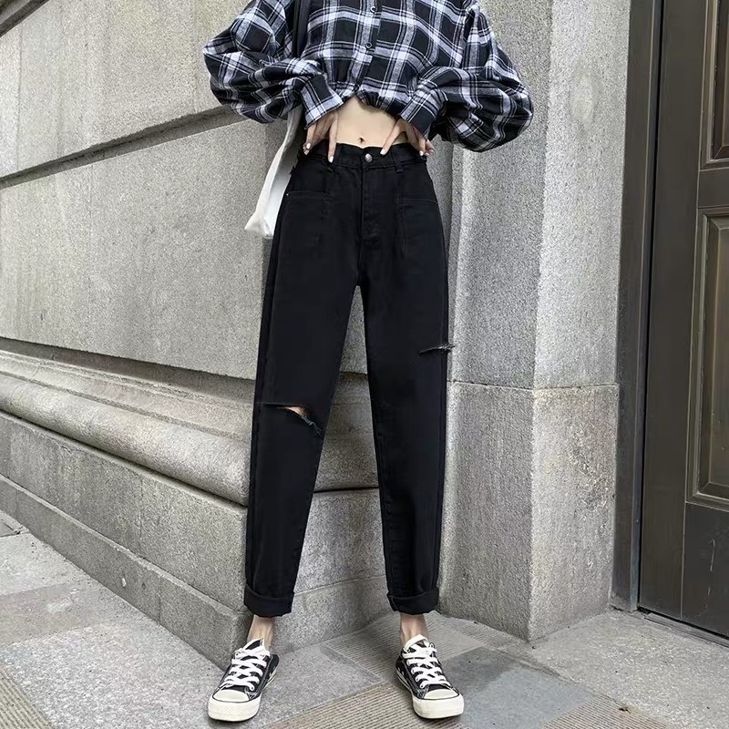 QUẦN JEAN NỮ BAGGY ỐNG RỘNG MÀU ĐEN TUYỀN VẢI MỀM KHÔNG CO DÃN