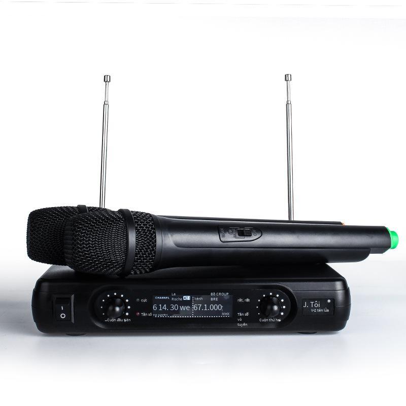 Micrô không dây JIY thuận lợi nhất Màn hình LCD một kéo hai micrô phân đoạn chữ V tăng cường âm thanh micrô âm thanh gia đình KTV