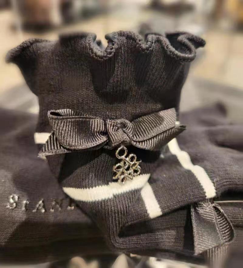 Mới St Golf Tất Thời Trang Nữ Bóng Tất Nơ Trung Tay Tất Đen Trắng Cotton Golf Chống Trơn Trượt Thoáng Khí tất Color: White and Black