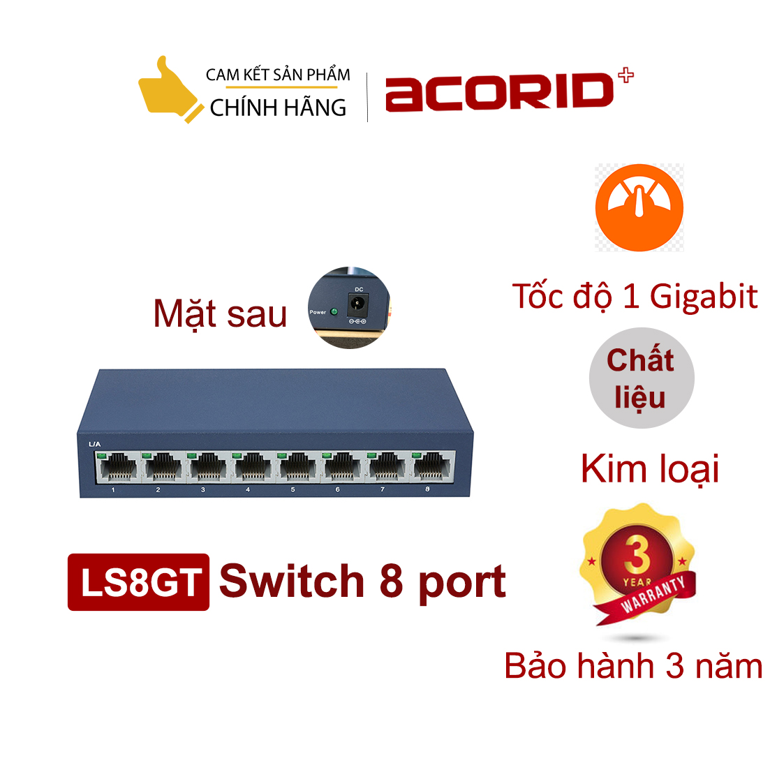 Bộ chia mạng 8 cổng Gigabit RJ45 Acorid LS8GT Ethernet Network - Hàng chính hãng