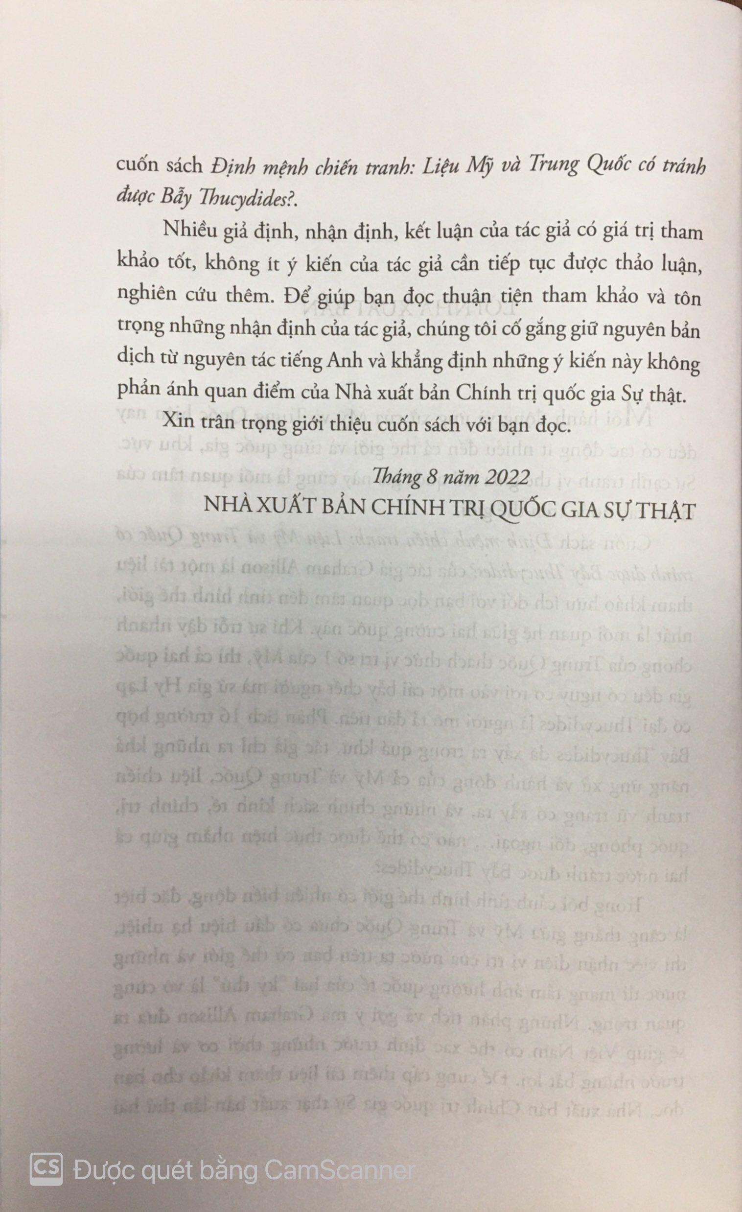 Định mệnh chiến tranh - Liệu Mỹ và Trung Quốc có tránh được bẫy Thucydides ? ( xuất bản lần thứ hai)