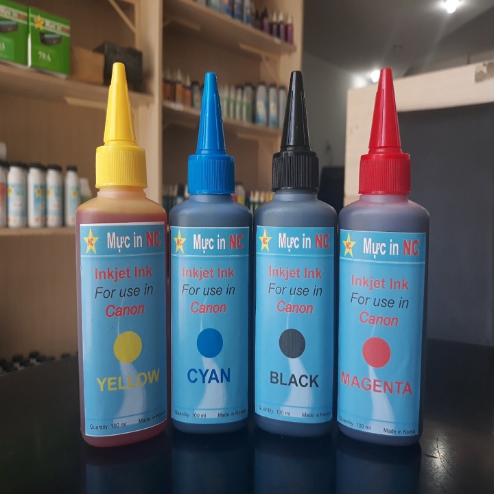 Bộ 4 chai mực bơm cho máy in phun Canon màu chuẩn, bảo vệ đầu phun