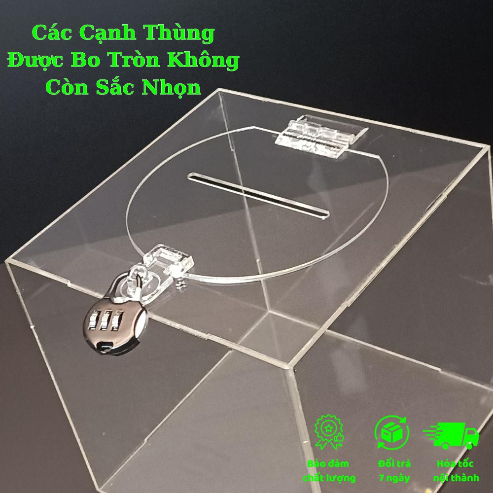 Acrylic Thùng Bốc Thăm Trúng Thưởng - TẶNG KÈM Ổ KHÓA SỐ - Thùng Phiếu Mica Trong Suốt, Acrylic . - Vuông 20 cm
