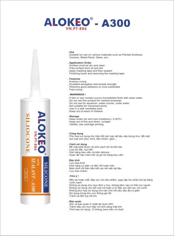 Keo silicone alokeo A300 màu trong Axit